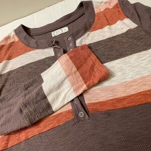 24/7‎ by Maurices Striped Henley Shirt Long Sleeve Casual Top Women's Medium